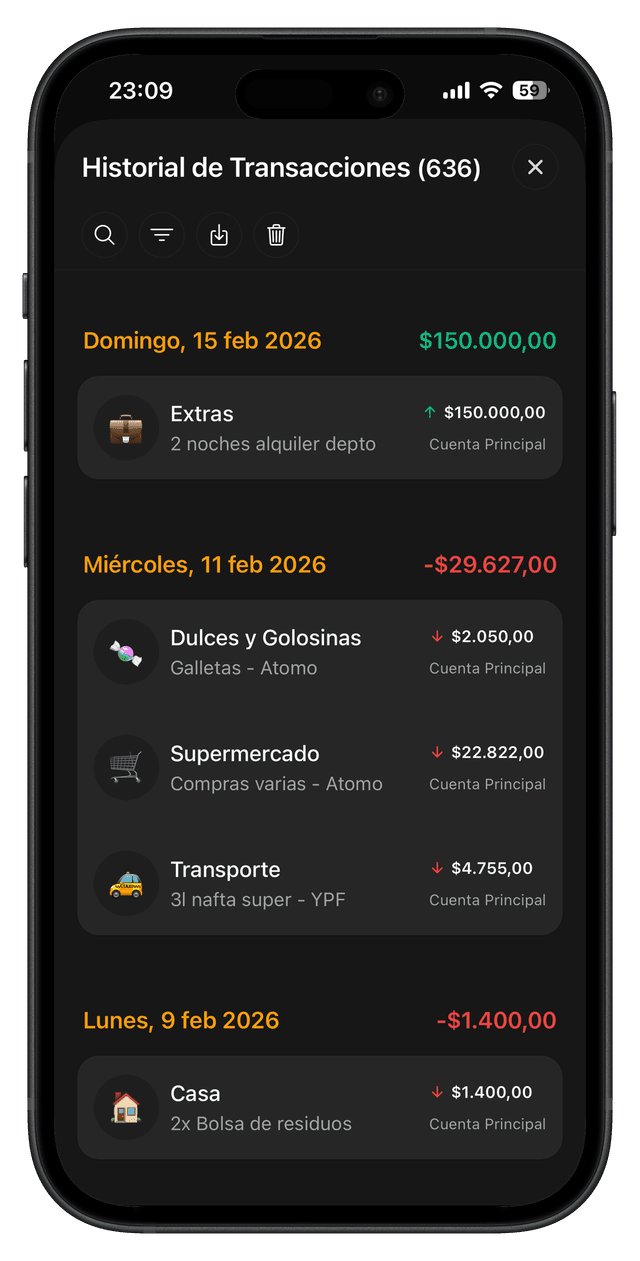 Historial de transacciones
